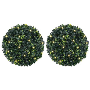 Bolas de boj artificial con luces LED 2 unidades 45 cm D