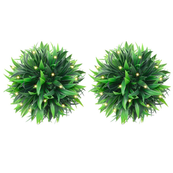 Bolas de boj artificial con luces LED 2 unidades 20 cm D