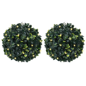 Bolas de boj artificial con luces LED 2 unidades 22 cm D