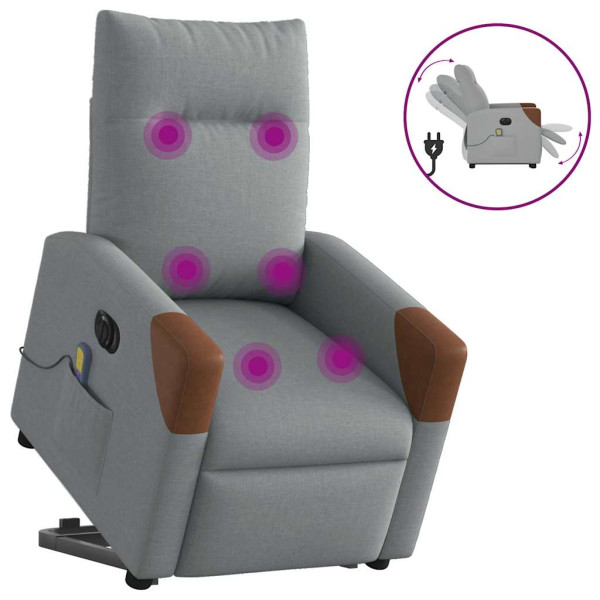 Sillón de masaje eléctrico reclinable elevable tela gris claro D