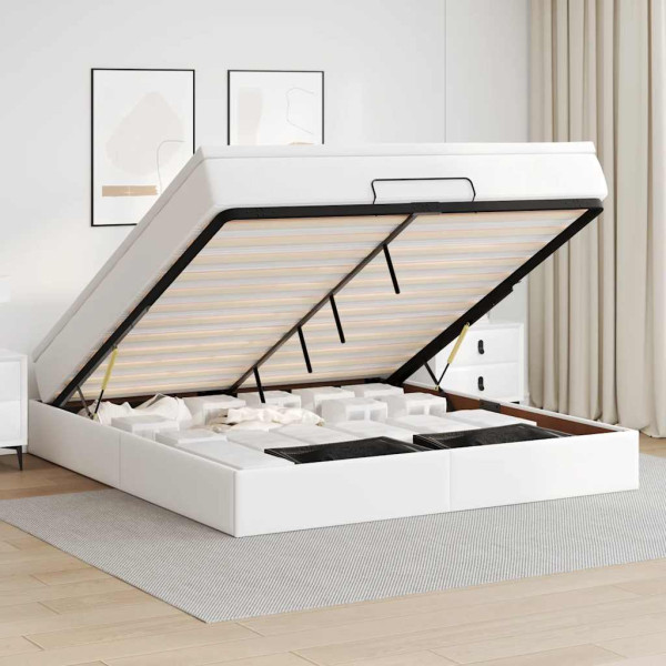Estructura cama otomana colchón cuero sintético blanco Estructura cama otomana colchón cuero sintético blanco D