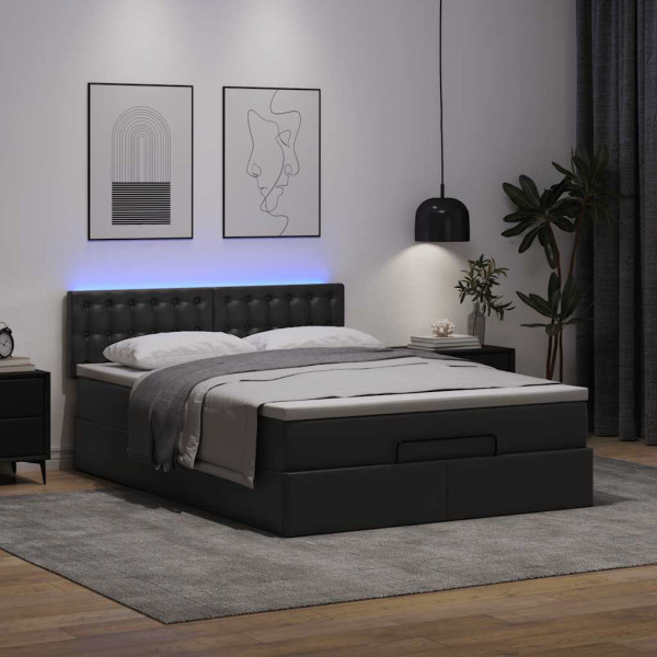Estructura cama otomana colchón cuero sintético negro 140x200cm Estructura cama otomana colchón cuero sintético negro 140x200cm D
