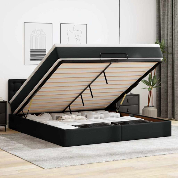 Estructura cama otomana colchón cuero sintético negro 160x200cm Estructura cama otomana colchón cuero sintético negro 160x200cm D