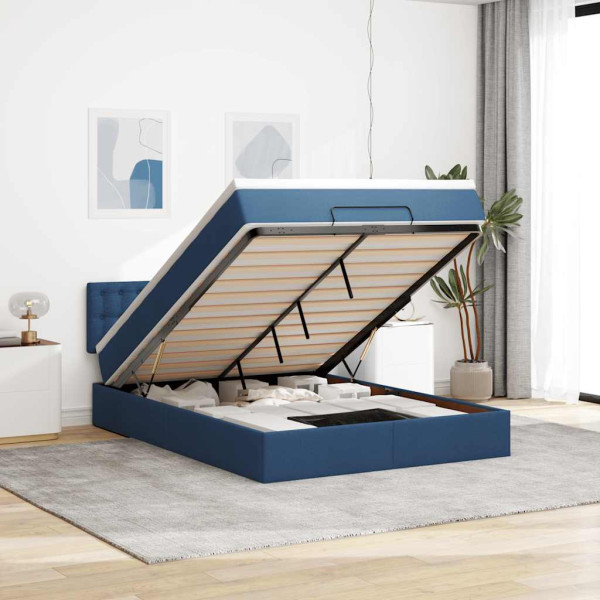 Estructura de cama otomana colchón tela azul pardo 140x200cm Estructura de cama otomana colchón tela azul pardo 140x200cm D