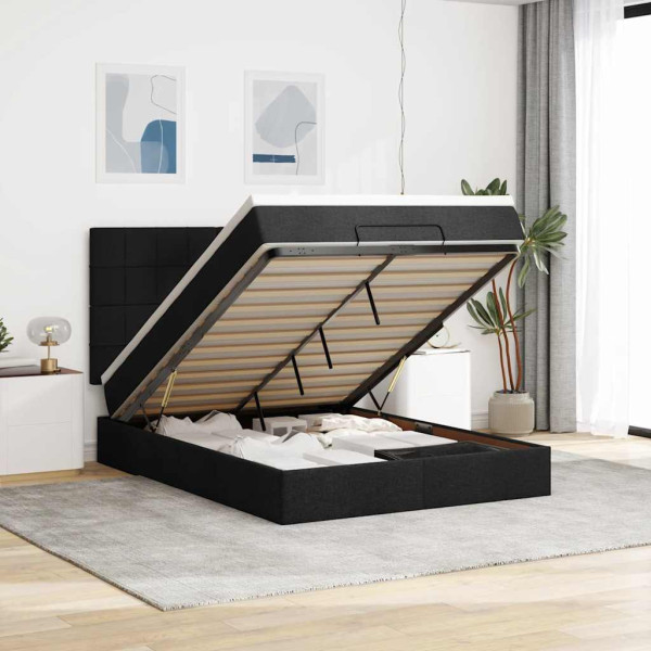 Estructura cama otomana colchón tela negro 140x200cm Estructura cama otomana colchón tela negro 140x200cm D