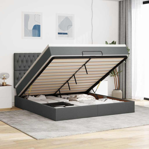Estructura cama otomana colchón tela gris oscuro 160x200 cm Estructura cama otomana colchón tela gris oscuro 160x200 cm D