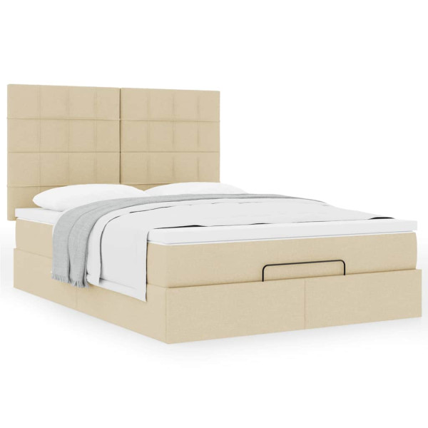 Estructura de cama otomana con colchón tela crema 140x200cm Estructura de cama otomana con colchón tela crema 140x200cm D