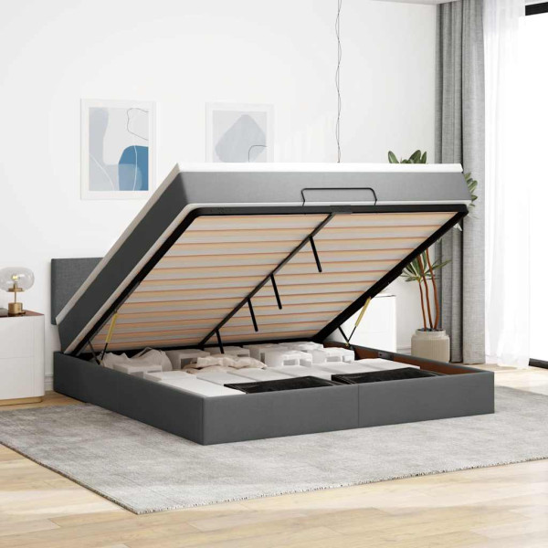 Estructura cama otomana colchón tela gris oscuro 160x200 cm Estructura cama otomana colchón tela gris oscuro 160x200 cm D