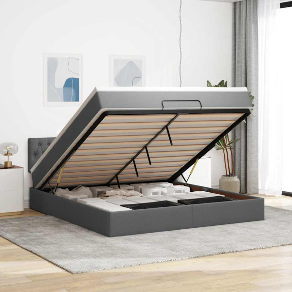 Estructura cama otomana colchón tela gris oscuro 160x200 cm Estructura cama otomana colchón tela gris oscuro 160x200 cm D