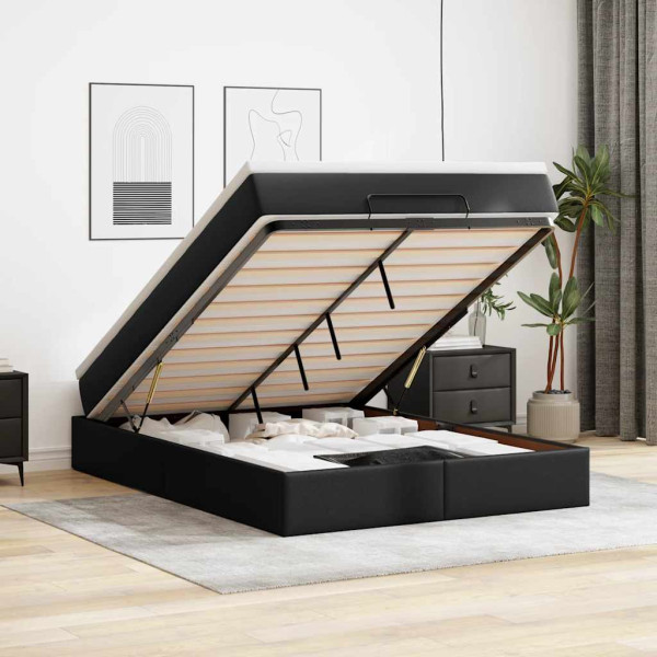 Estructura cama otomana colchón cuero sintético negro 140x200cm Estructura cama otomana colchón cuero sintético negro 140x200cm D