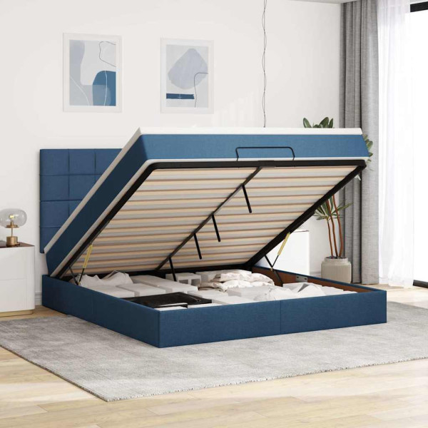 Estructura de cama otomana con colchón tela azul 160x200 cm Estructura de cama otomana con colchón tela azul 160x200 cm D