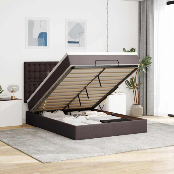 Estructura cama otomana colchón tela marrón oscuro 140x200cm Estructura cama otomana colchón tela marrón oscuro 140x200cm D