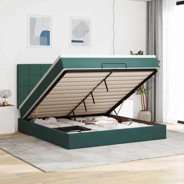 Estructura de cama otomana colchones terciopelo verde oscuro Estructura de cama otomana colchones terciopelo verde oscuro D