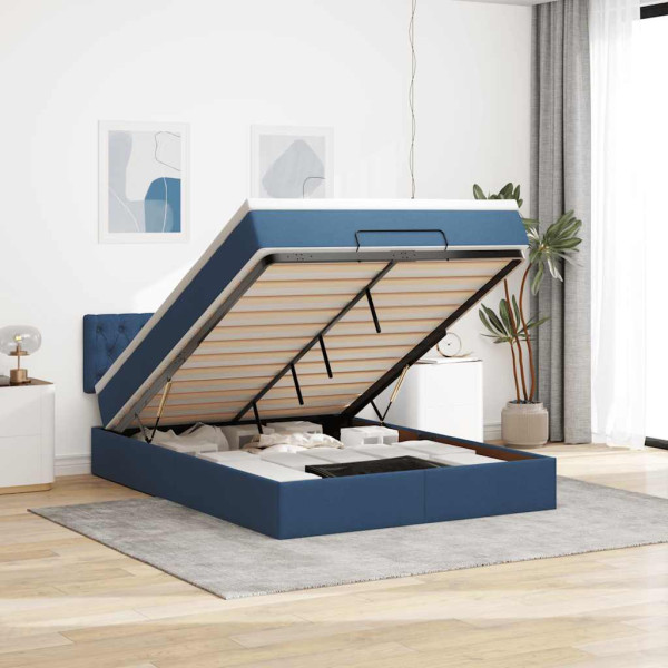 Estructura de cama otomana colchón tela azul pardo 140x200cm Estructura de cama otomana colchón tela azul pardo 140x200cm D