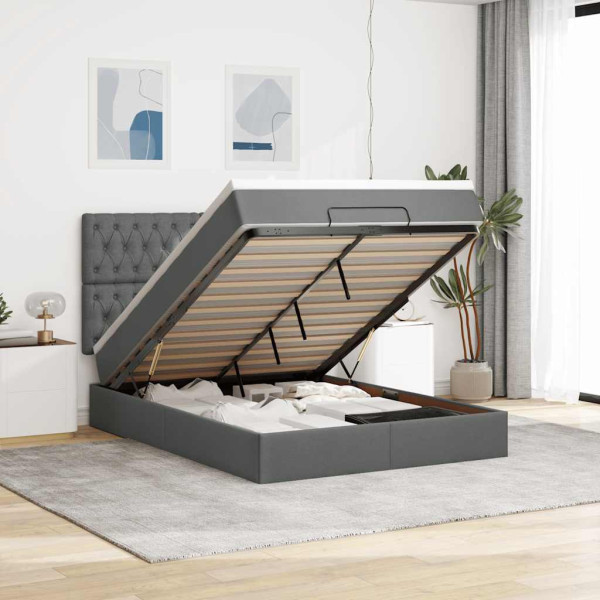Estructura cama otomana colchón tela gris oscuro 140x200cm Estructura cama otomana colchón tela gris oscuro 140x200cm D
