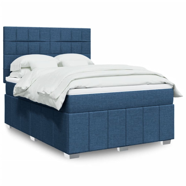 Cama box spring con colchón tela azul 160x200 cm Cama box spring con colchón tela azul 160x200 cm D