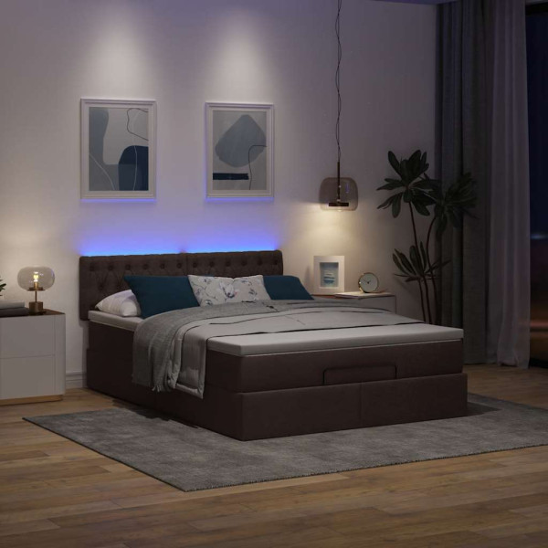 Estructura cama otomana colchón tela marrón oscuro 140x200cm Estructura cama otomana colchón tela marrón oscuro 140x200cm D