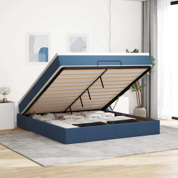 Estructura de cama otomana con colchón tela azul 160x200 cm Estructura de cama otomana con colchón tela azul 160x200 cm D