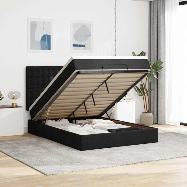 Estructura cama otomana colchón tela negro 140x200cm Estructura cama otomana colchón tela negro 140x200cm D