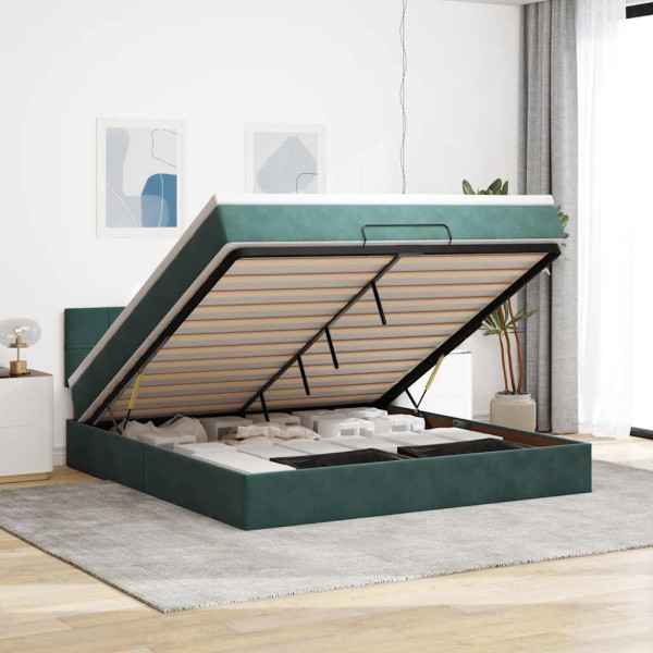 Estructura de cama otomana con colchón verde oscuro 160x200 cm Estructura de cama otomana con colchón verde oscuro 160x200 cm D