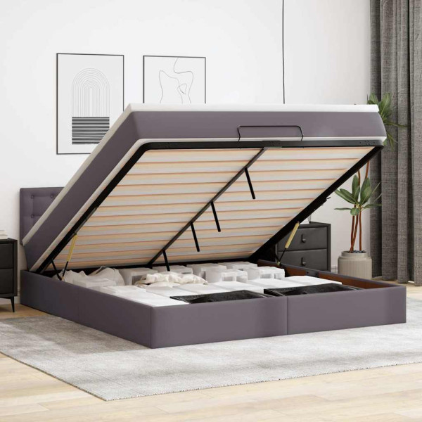 Estructura cama otomana colchón cuero sintético gris 160x200cm Estructura cama otomana colchón cuero sintético gris 160x200cm D