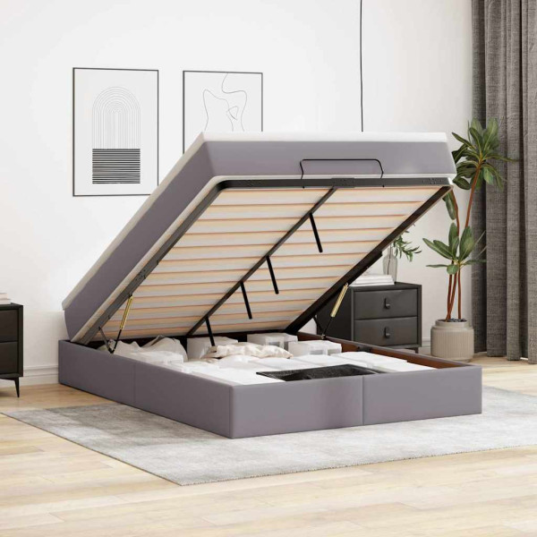 Estructura cama otomana colchón cuero sintético gris 140x200cm Estructura cama otomana colchón cuero sintético gris 140x200cm D