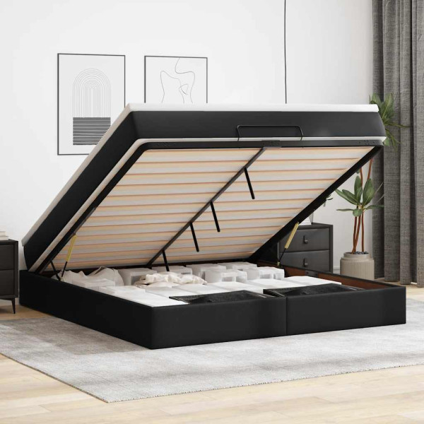 Estructura cama otomana colchón cuero sintético negro 160x200cm Estructura cama otomana colchón cuero sintético negro 160x200cm D