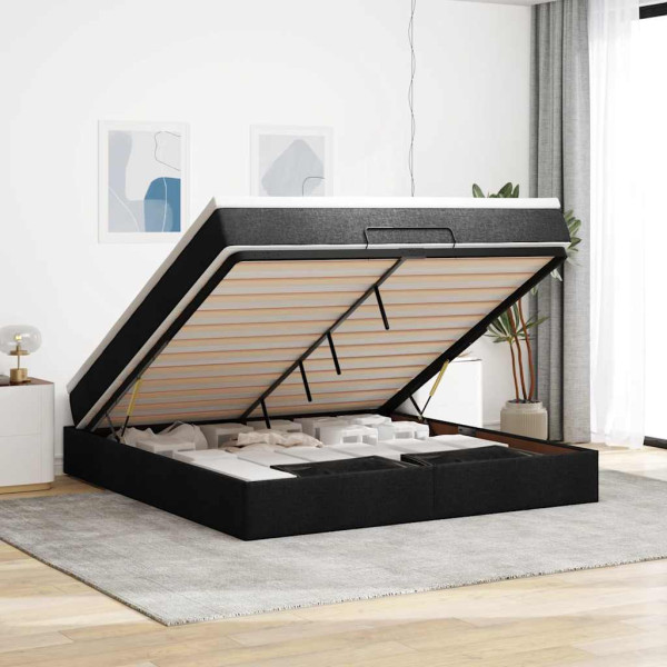 Estructura de cama otomana con colchón tela negra 160x200 cm Estructura de cama otomana con colchón tela negra 160x200 cm D