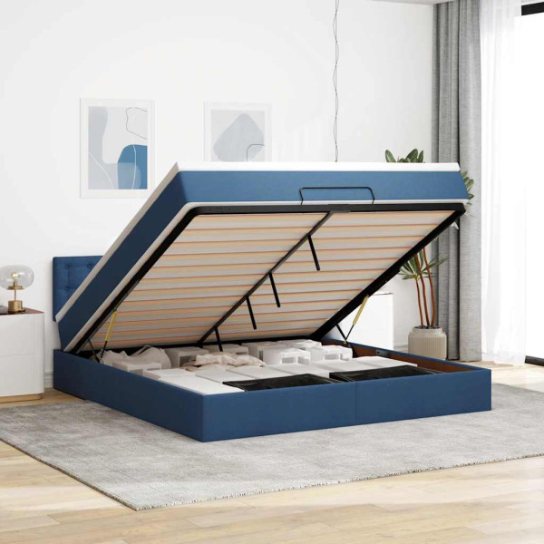 Estructura de cama otomana con colchón tela azul 160x200 cm Estructura de cama otomana con colchón tela azul 160x200 cm D