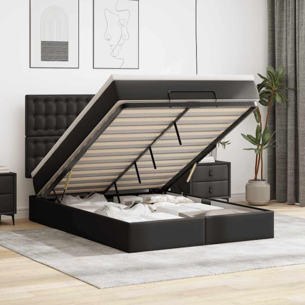 Estructura cama otomana colchón cuero sintético negro 140x200cm Estructura cama otomana colchón cuero sintético negro 140x200cm D