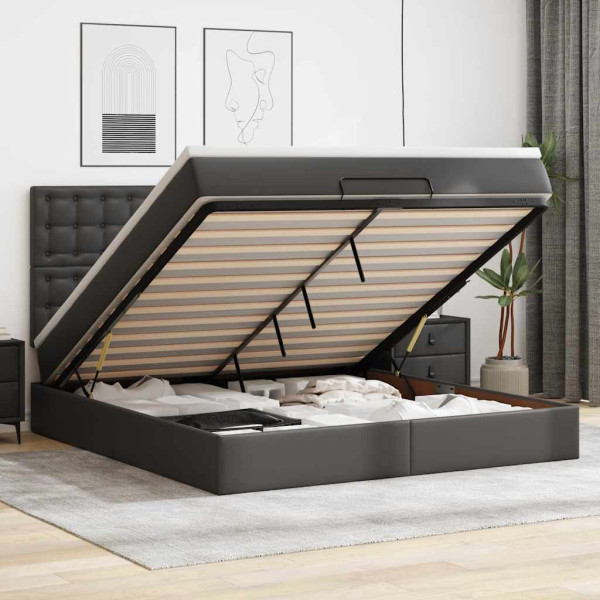 Estructura cama otomana colchón cuero sintético negro 160x200cm Estructura cama otomana colchón cuero sintético negro 160x200cm D