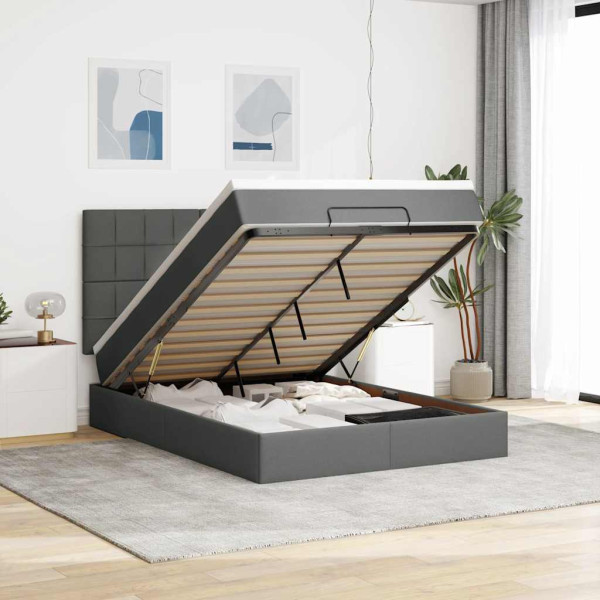 Estructura cama otomana colchón tela gris oscuro 140x200cm Estructura cama otomana colchón tela gris oscuro 140x200cm D
