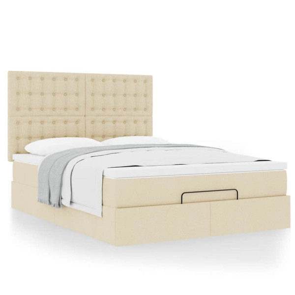 Estructura de cama otomana con colchón tela crema 140x200cm Estructura de cama otomana con colchón tela crema 140x200cm D