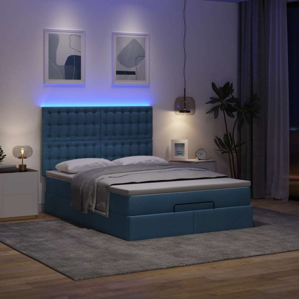 Estructura de cama otomana colchón tela azul pardo 140x200cm Estructura de cama otomana colchón tela azul pardo 140x200cm D