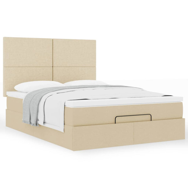 Estructura de cama otomana con colchón tela crema 140x200cm Estructura de cama otomana con colchón tela crema 140x200cm D