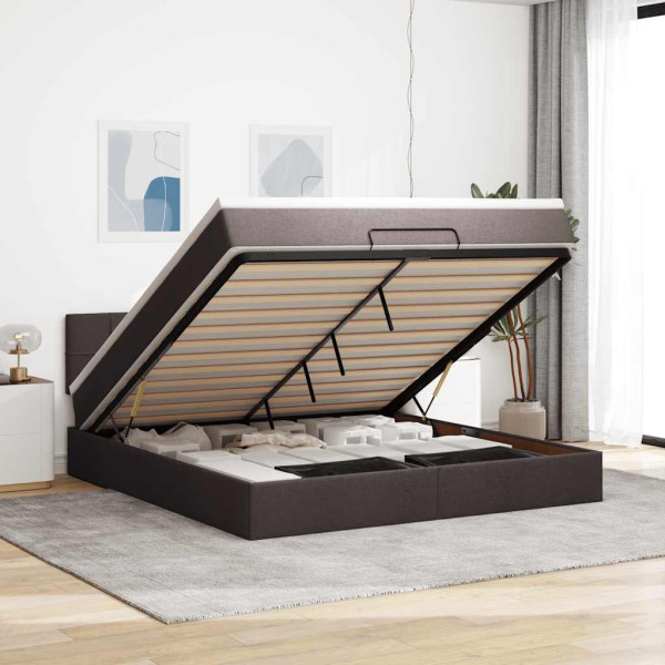 Estructura cama otomana colchón tela marrón oscuro 180x200cm Estructura cama otomana colchón tela marrón oscuro 180x200cm D