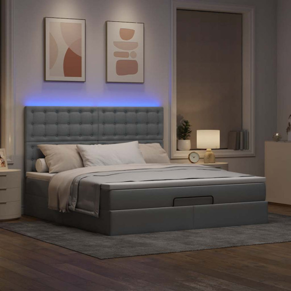 Estructura de cama otomana colchón tela gris claro 180x200cm Estructura de cama otomana colchón tela gris claro 180x200cm D