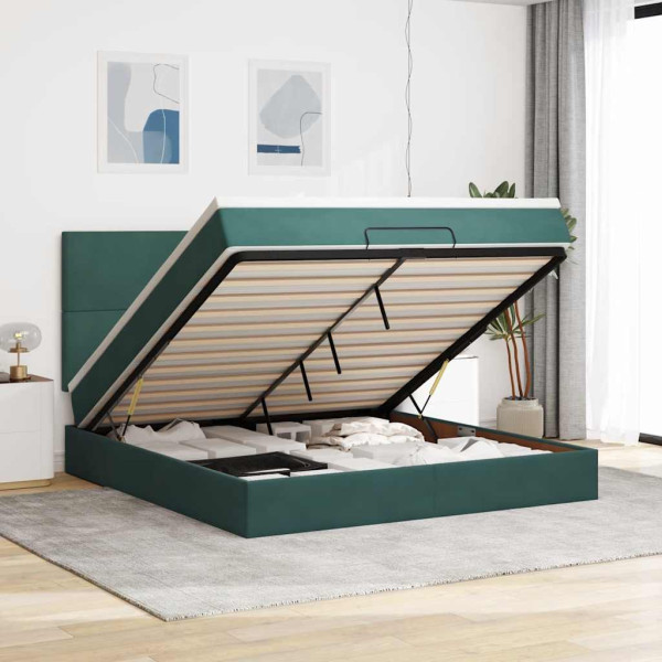 Estructura de cama otomana colchones terciopelo verde oscuro Estructura de cama otomana colchones terciopelo verde oscuro D