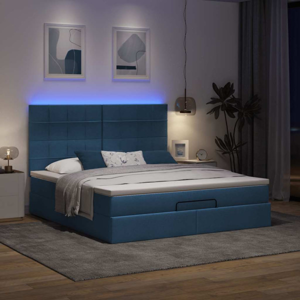Estructura de cama otomana con colchón tela azul 180x200cm Estructura de cama otomana con colchón tela azul 180x200cm D