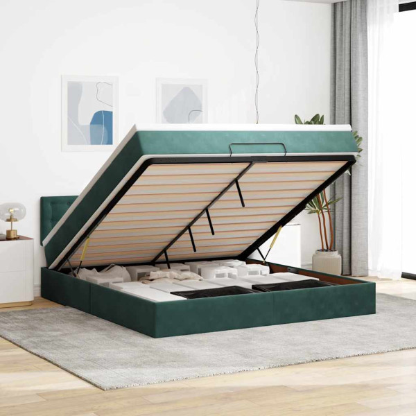 Estructura de cama otomana con colchón verde oscuro 180x200 cm Estructura de cama otomana con colchón verde oscuro 180x200 cm D