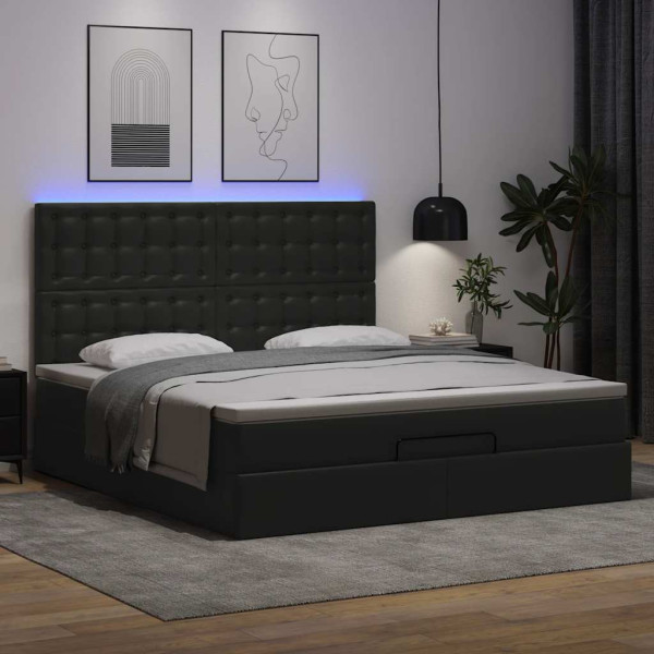 Estructura cama otomana colchón cuero sintético negro 180x200cm Estructura cama otomana colchón cuero sintético negro 180x200cm D