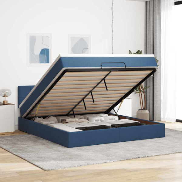 Estructura de cama otomana con colchón tela azul 180x200cm Estructura de cama otomana con colchón tela azul 180x200cm D