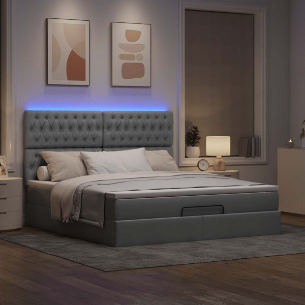 Estructura de cama otomana colchón tela gris claro 180x200cm Estructura de cama otomana colchón tela gris claro 180x200cm D