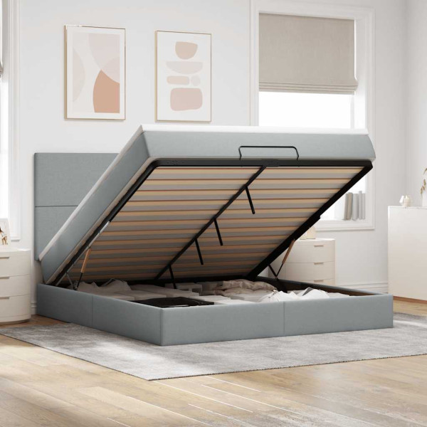 Estructura de cama otomana colchón tela gris claro 180x200cm Estructura de cama otomana colchón tela gris claro 180x200cm D