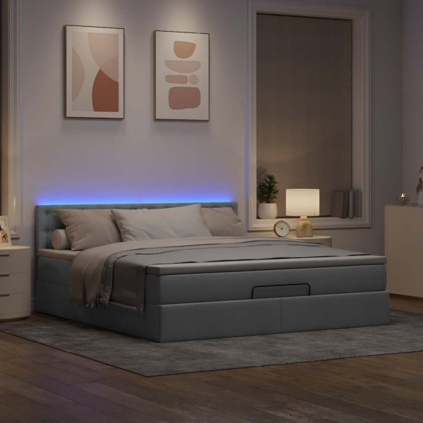 Estructura de cama otomana colchón tela gris claro 180x200cm Estructura de cama otomana colchón tela gris claro 180x200cm D