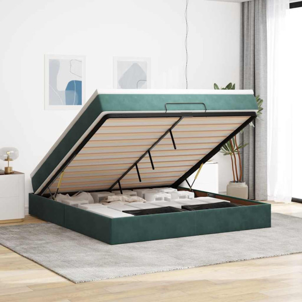 Estructura de cama otomana con colchón verde oscuro 180x200 cm Estructura de cama otomana con colchón verde oscuro 180x200 cm D