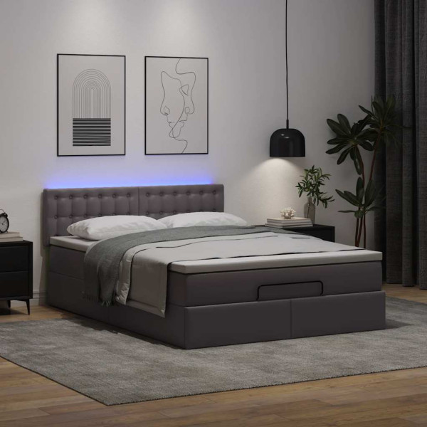 Estructura cama otomana colchón gris 140x190cm cuero sintético Estructura cama otomana colchón gris 140x190cm cuero sintético D