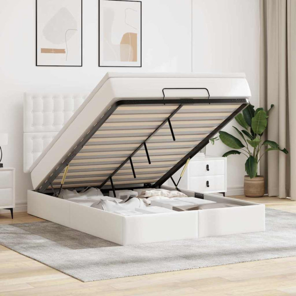 Estructura cama otomana colchón cuero sintético blanco Estructura cama otomana colchón cuero sintético blanco D