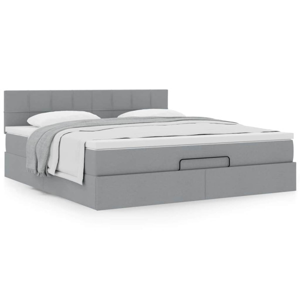 Estructura de cama otomana colchón tela gris claro 160x200cm Estructura de cama otomana colchón tela gris claro 160x200cm D