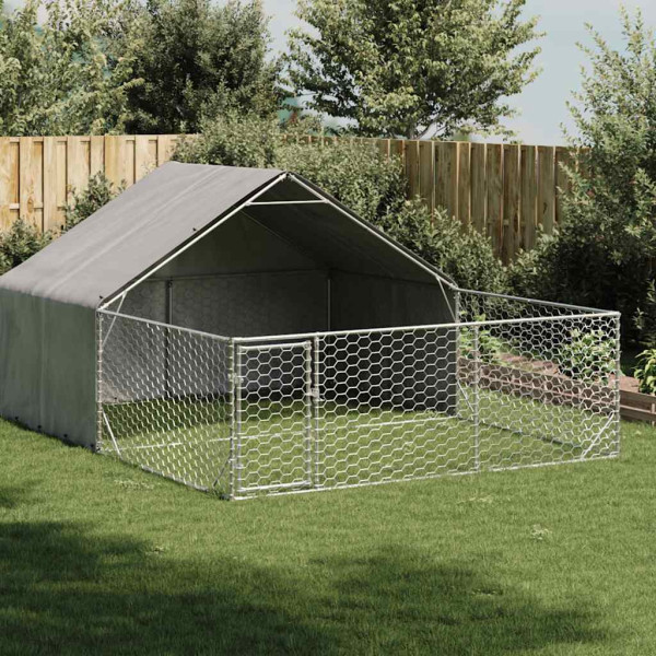 Caseta perros exterior con corral 4x3x1.9 m acero galvanizado Caseta perros exterior con corral 4x3x1.9 m acero galvanizado D